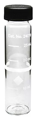 Glass sample cell, 25 mm round, 10-20-25 mL marks, pk/6
