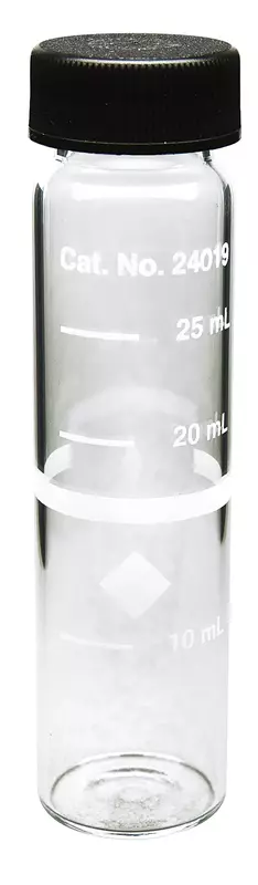 Glass sample cell, 25 mm round, 10-20-25 mL marks, pk/6 Glass sample cell, 25 mm round, 10-20-25 mL marks, pk/6