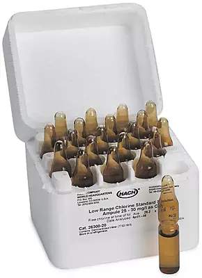 Chlorine Standard Solution, 25-30 mg/L as Cl₂, pk/20 - 2 mL PourRite Ampules