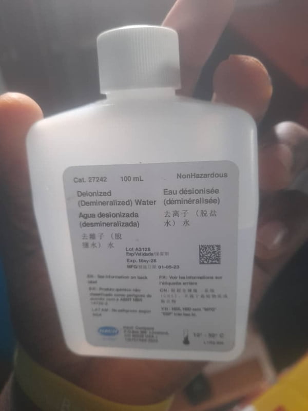 Water, Deionized, 100 mL Water, Deionized, 100 mL