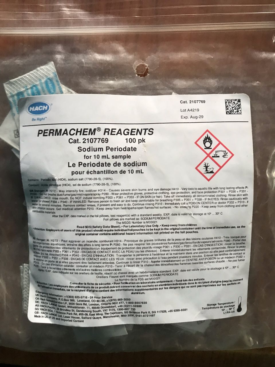 Sodium Periodate Powder Pillows for Manganese, 10 mL, pk/100