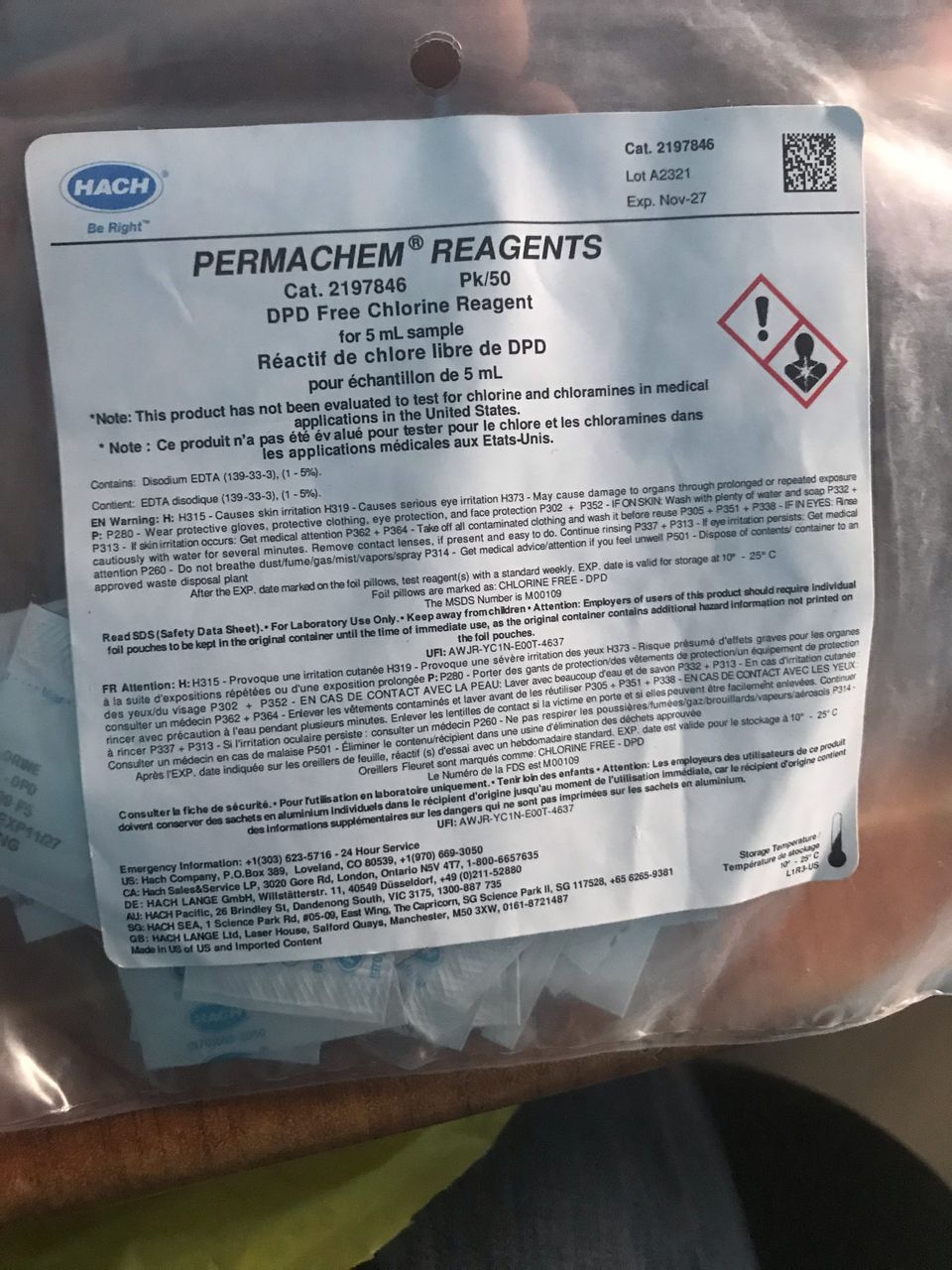 DPD Free Chlorine Reagent Powder Pillows, 5 mL, pk/50